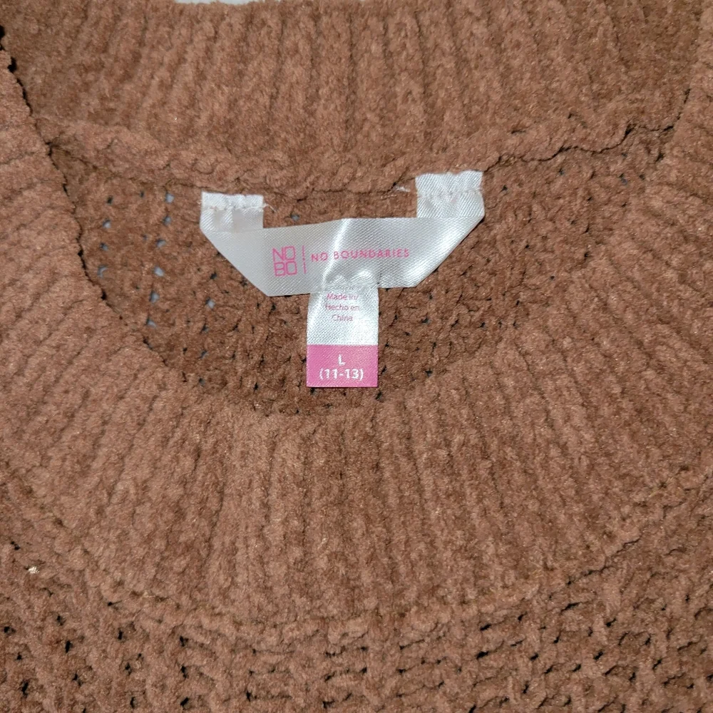 No Boundaries Mocha Western Fringe Knit Sweater Juniors Large (11-13)